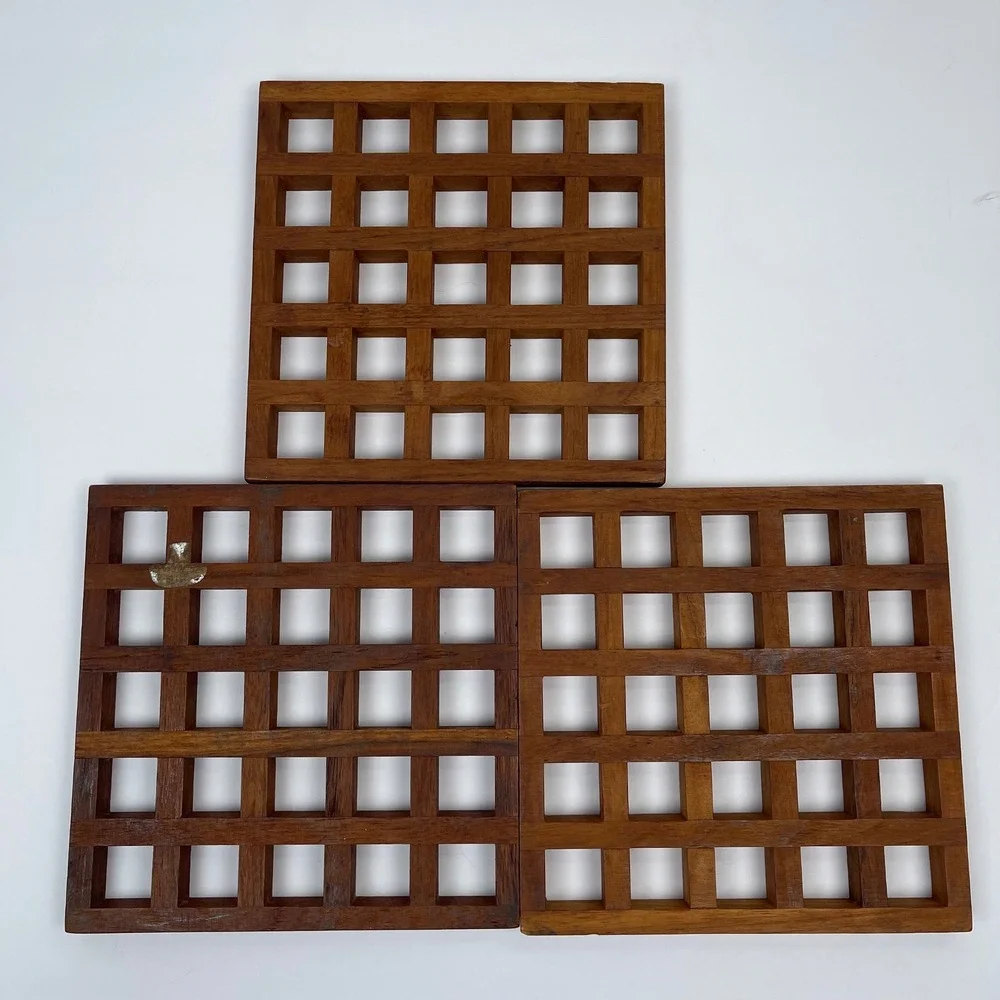 Vintage Dansk Teak Wood Lattice Trivet Set of 3 Brown Mid Century Modern 60s 70s